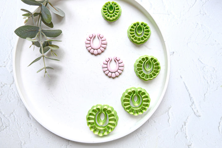 Hoop with flower clay cutter, Boho Polymer Clay Cutter, Half hoop flower Cutter, Boho clay cutters, Cutter set, Hoop clay earring cutters