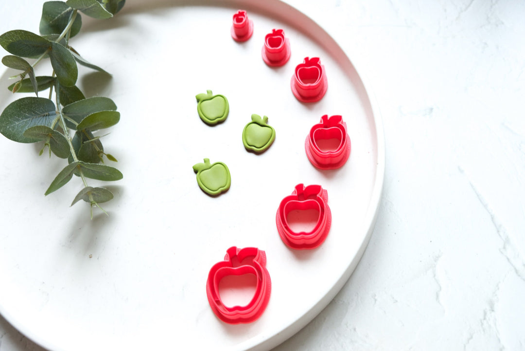 Apple imprint clay cutter, Fruit earring cutter, Food clay cutter, Summer Clay Cutters, Apple earrings, Polymer clay cutter set