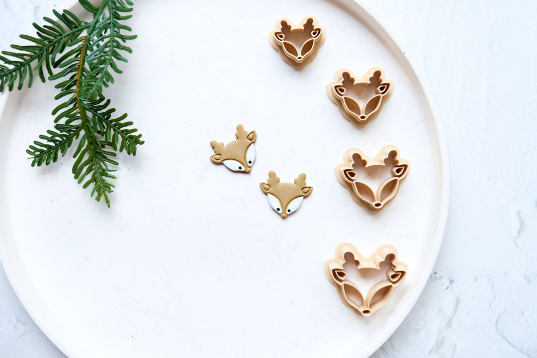 Christmas Deer Clay cutter, Christmas Reindeer Embossed cutter, Christmas earrings, Scallop Christmas deer clay cutter