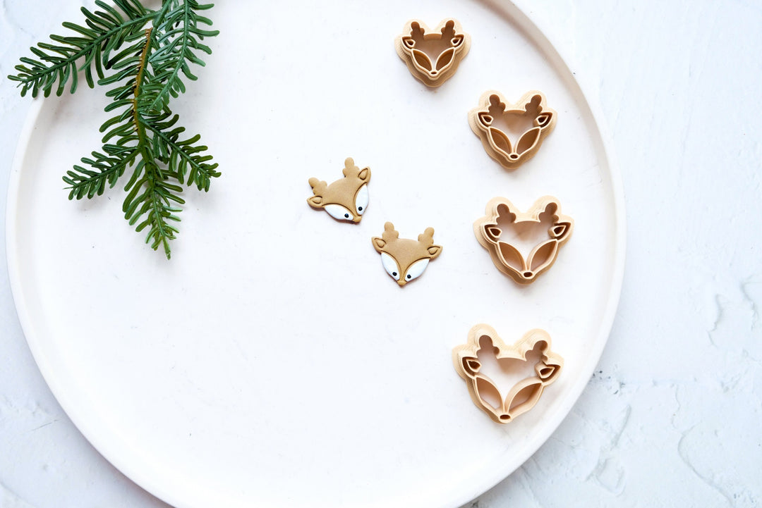 Christmas Deer Clay cutter, Christmas Reindeer Embossed cutter, Christmas earrings, Scallop Christmas deer clay cutter