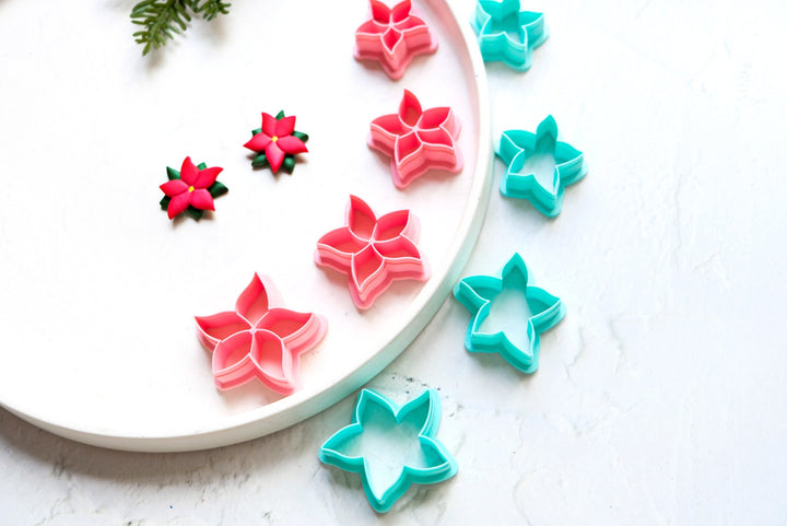 Christmas Poinsettia clay cutter, Christmas Flower Embossed cutter, Christmas earrings, Scallop Christmas Flower clay cutter