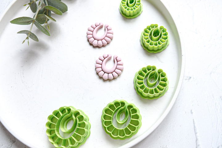 Hoop with flower clay cutter, Boho Polymer Clay Cutter, Half hoop flower Cutter, Boho clay cutters, Cutter set, Hoop clay earring cutters