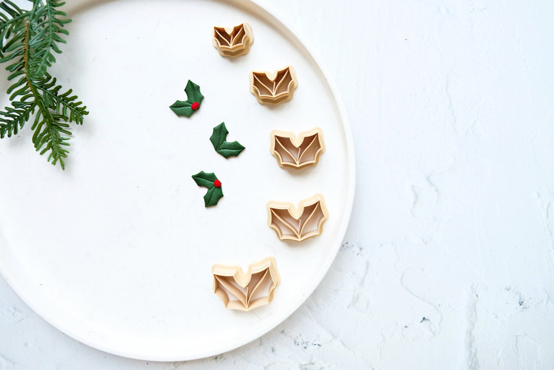 Christmas Holly leaf Clay cutter, Christmas clay cutter, Christmas earrings, Scallop Present clay cutter, Celebration clay cuttter