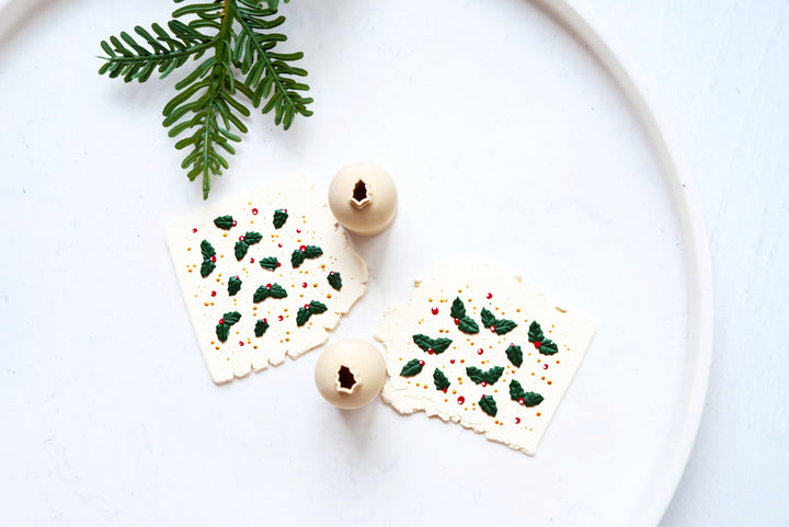 Micro Christmas Holly leaf Polymer Clay Cutter, Mini holly leaf Clay cutter set, Leaf clay cutter, Earring making tool, Clay cutter set