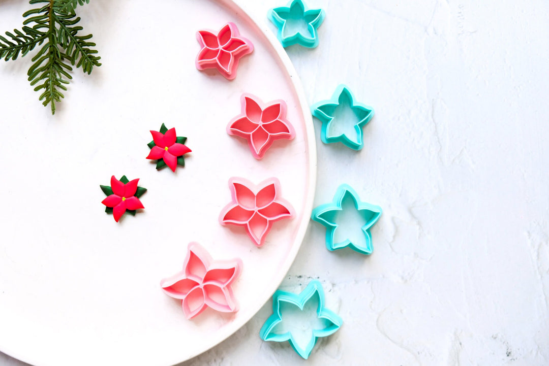 Christmas Poinsettia clay cutter, Christmas Flower Embossed cutter, Christmas earrings, Scallop Christmas Flower clay cutter