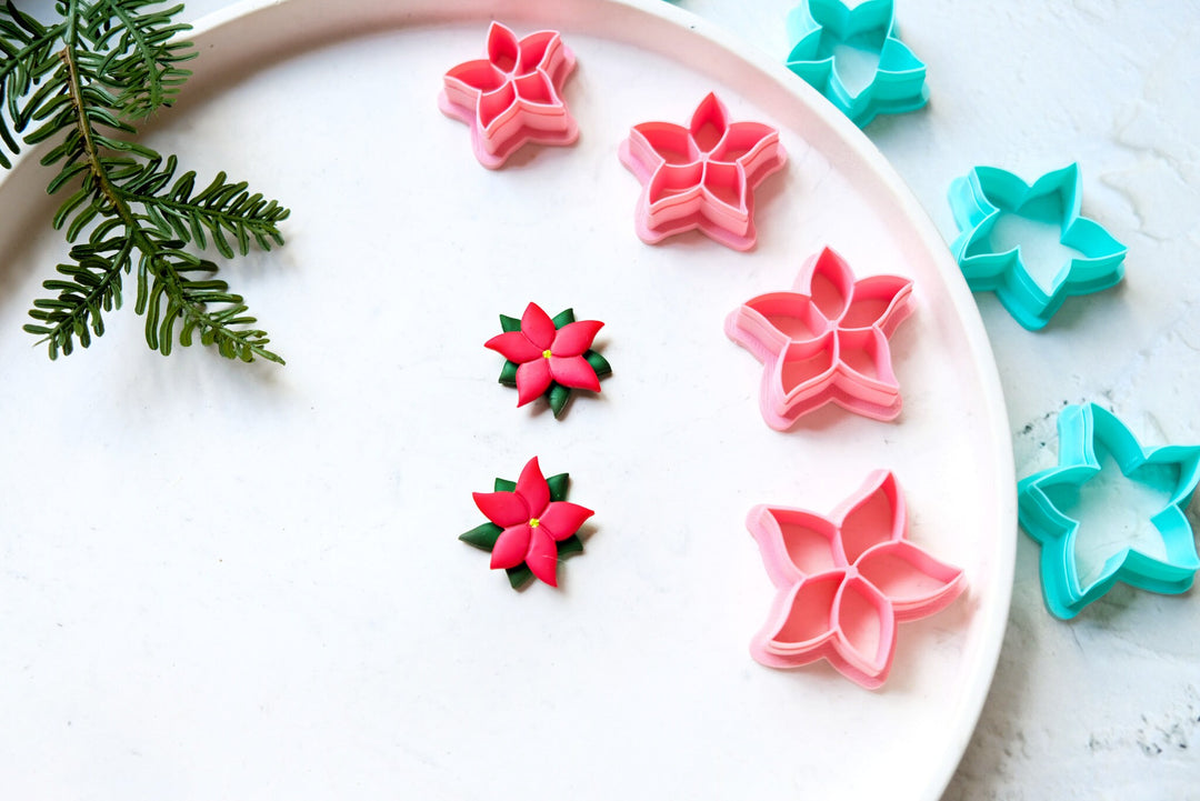 Christmas Poinsettia clay cutter, Christmas Flower Embossed cutter, Christmas earrings, Scallop Christmas Flower clay cutter