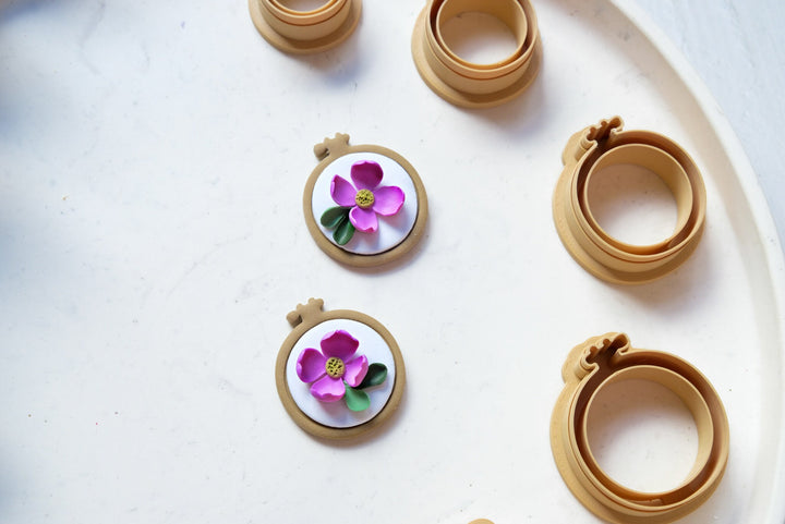 Embroidery Cricle Polymer Clay Cutter, Frame Polymer Clay Cutter, Circle clay cutter, Boho earrings, Cutter set, Hoop clay earring cutters