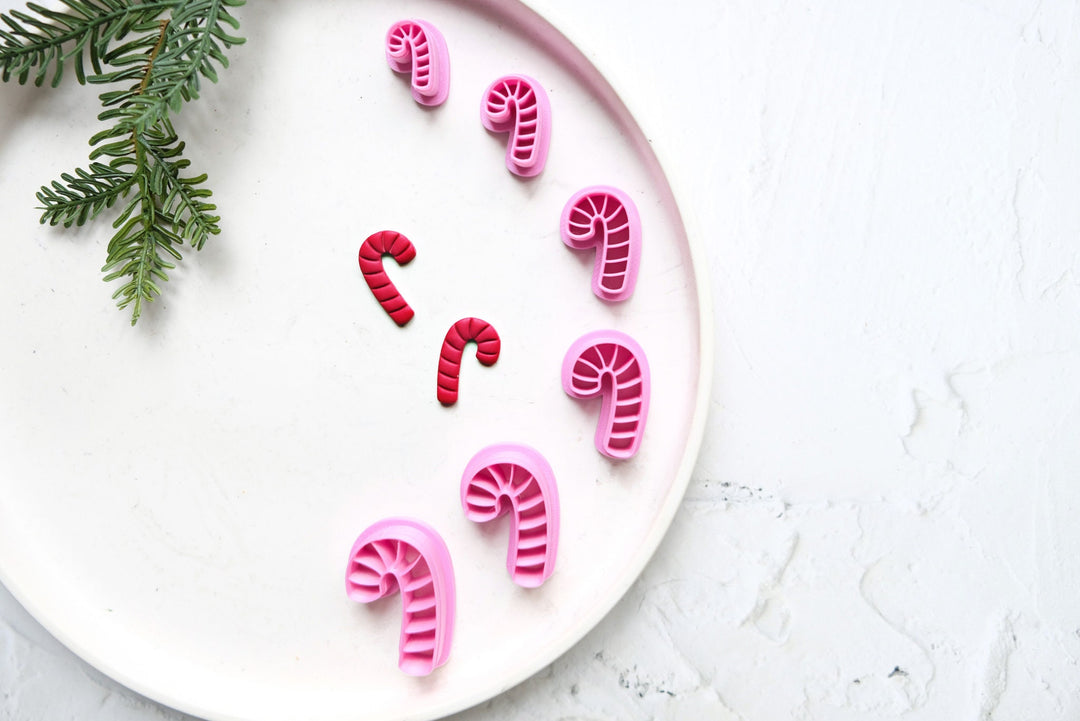 Christmas Candy Cane clay cutter, Christmas Candy Cane Embossed cutter, Christmas earrings, Scallop Christmas Candy clay cutter