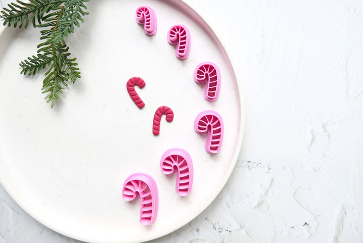 Christmas Candy Cane clay cutter, Christmas Candy Cane Embossed cutter, Christmas earrings, Scallop Christmas Candy clay cutter