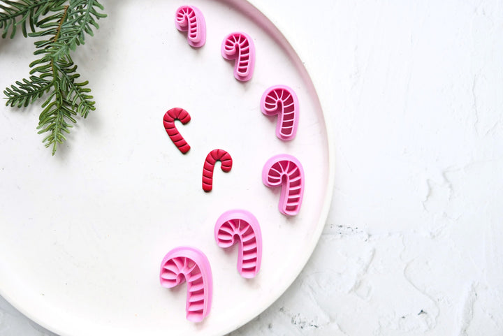 Christmas Candy Cane clay cutter, Christmas Candy Cane Embossed cutter, Christmas earrings, Scallop Christmas Candy clay cutter