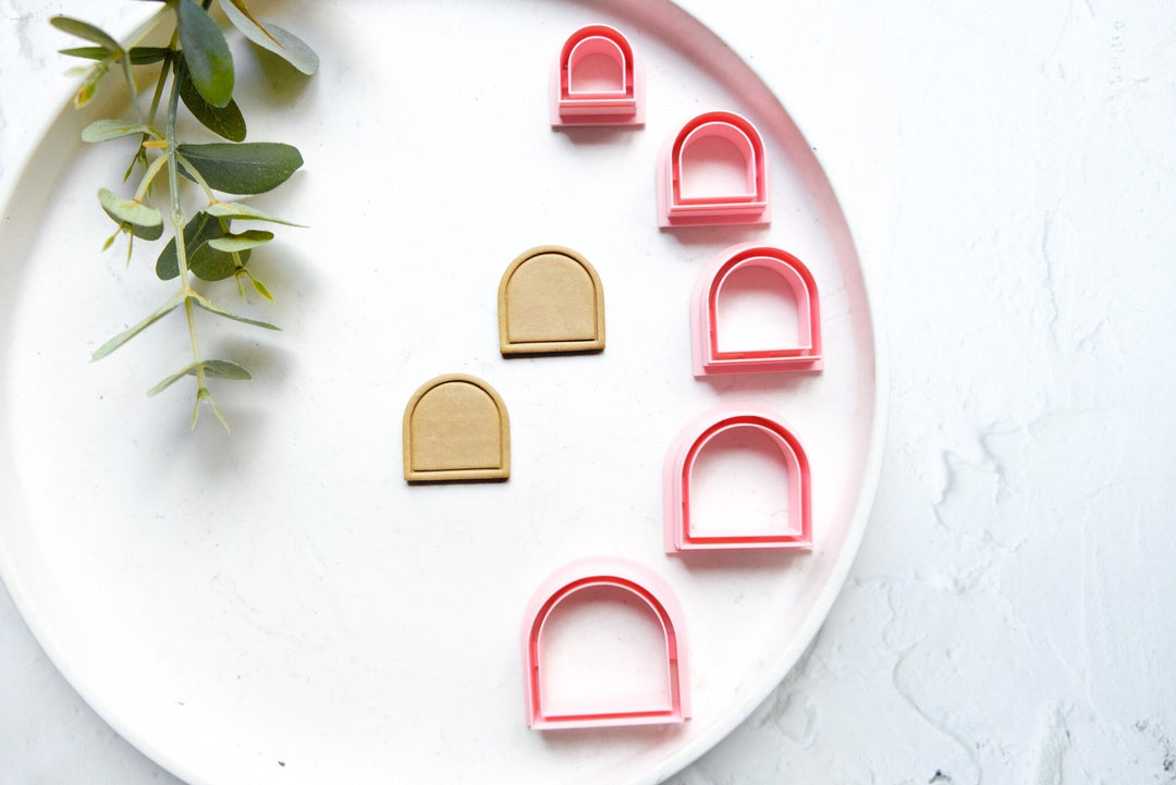 Short arch Polymer Clay Cutter with Line, Embossed clay cutter, Imprint clay cutter, Scallop clay cutter, Arch Earring cutter