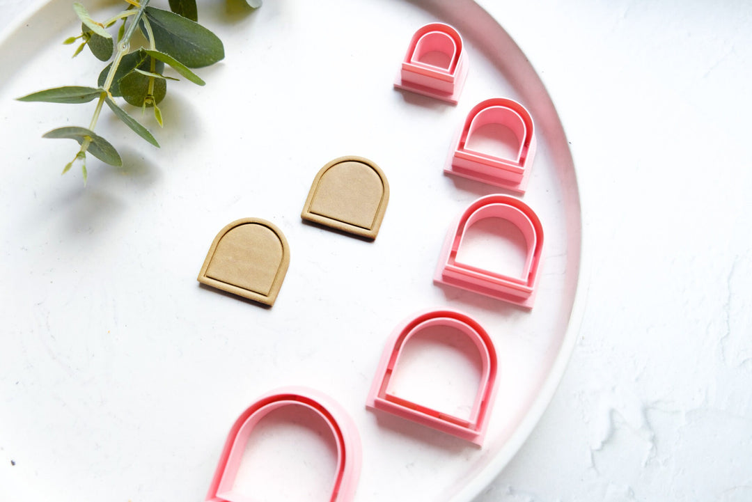 Short arch Polymer Clay Cutter with Line, Embossed clay cutter, Imprint clay cutter, Scallop clay cutter, Arch Earring cutter