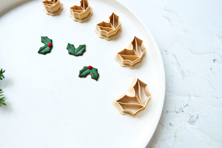 Christmas Holly leaf Clay cutter, Christmas clay cutter, Christmas earrings, Scallop Present clay cutter, Celebration clay cuttter