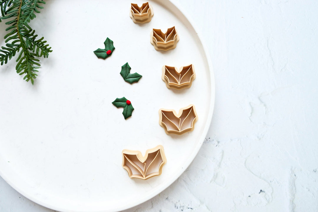 Christmas Holly leaf Clay cutter, Christmas clay cutter, Christmas earrings, Scallop Present clay cutter, Celebration clay cuttter