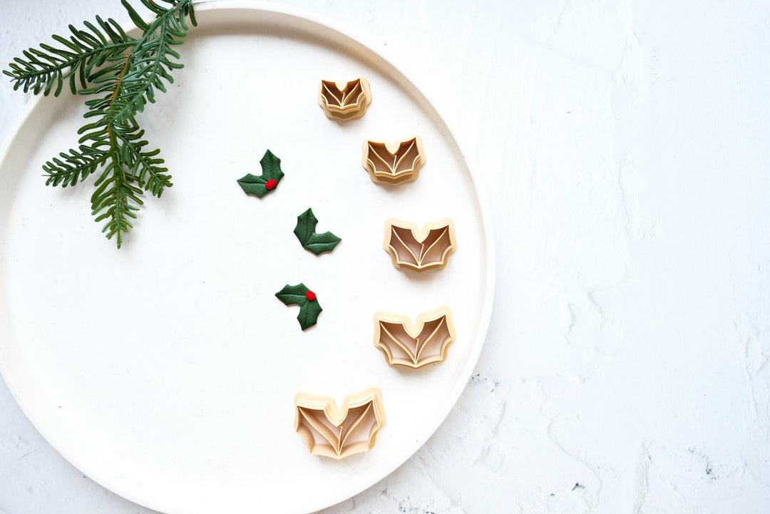 Christmas Holly leaf Clay cutter, Christmas clay cutter, Christmas earrings, Scallop Present clay cutter, Celebration clay cuttter