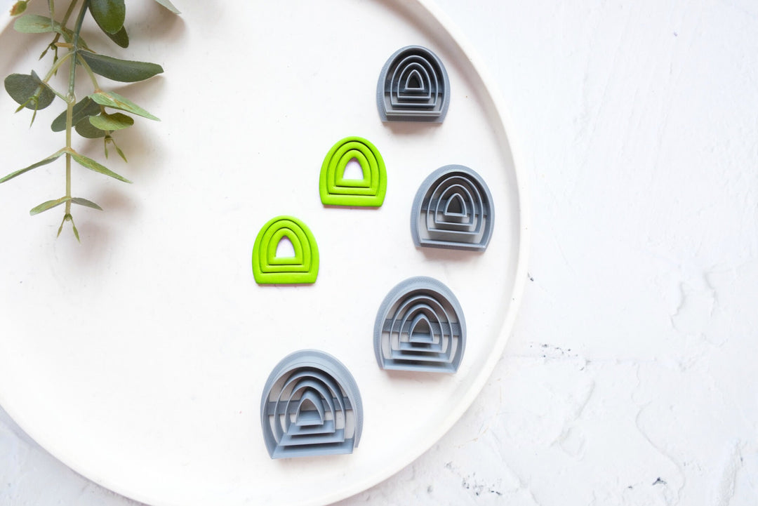 Arch With Lines polymer clay cutter, Oval Clay cutter with lines, Arch earrings, Embossed clay cutter, Scalloped arch cutter