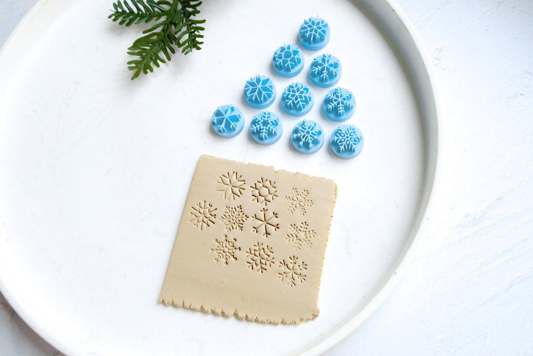 Polymer clay Mini Snowflake stamp set (10pc), Christmas clay stamp, Clay texture, Winter stamp, Christmas clay texture, Earring making tools