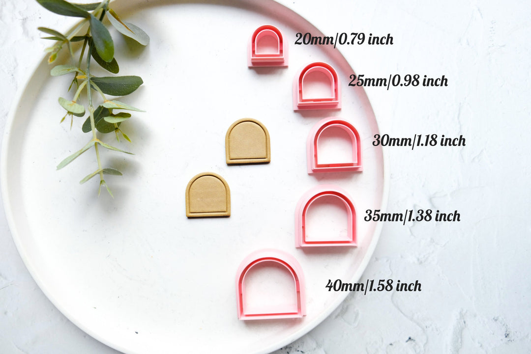 Short arch Polymer Clay Cutter with Line, Embossed clay cutter, Imprint clay cutter, Scallop clay cutter, Arch Earring cutter