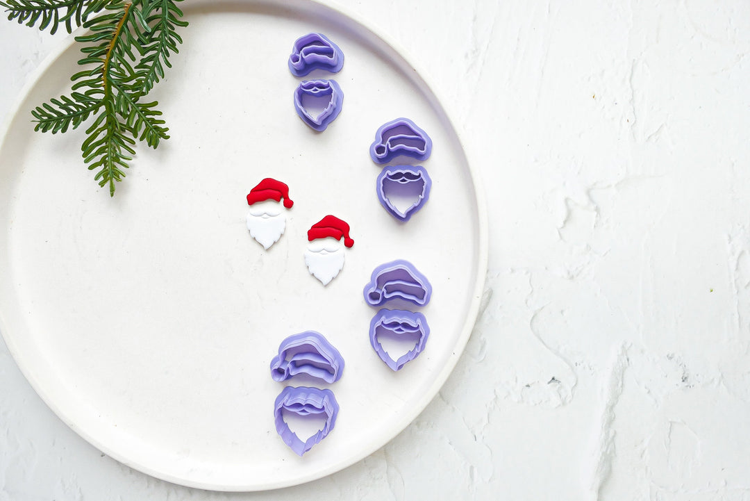 Santa Christmas Polymer Clay Cutter, Christmas Gnome Embossed cutter, Santa Hat and Beard cutter, Scallop Christmas Santa Claus clay cutter