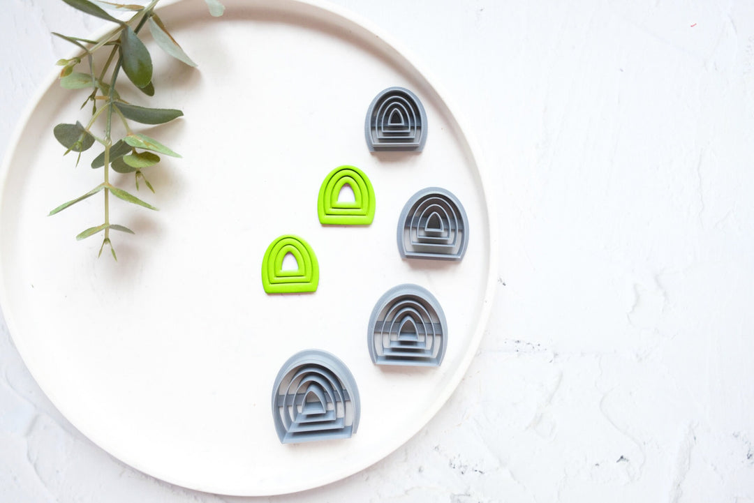 Arch With Lines polymer clay cutter, Oval Clay cutter with lines, Arch earrings, Embossed clay cutter, Scalloped arch cutter