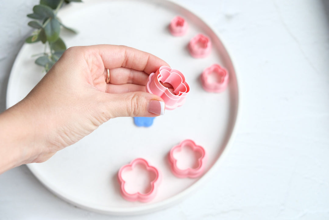 Embossed Flower with line polymer clay cutter, Flower shape earring cutter, Geometric shape polymer clay cutter, Clay cutter