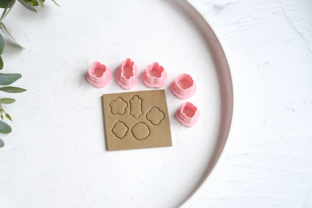 Polymer Clay Frame Flower Stud Set (5pc), Mini Clay Cutters, Stud earring clay cutters, Geometric Shape Clay Cutters, Stud earrings