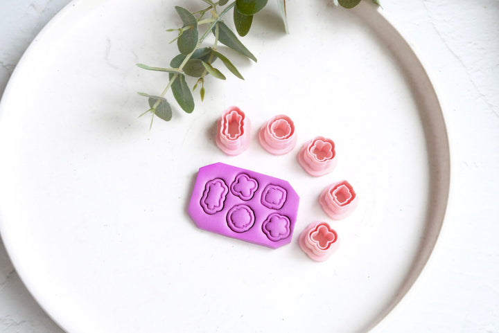 Polymer Clay Stud Set with line (5pc), Mini Clay Cutters with line, Stud earring clay cutters, Geometric Shape Clay Cutters, Stud earrings