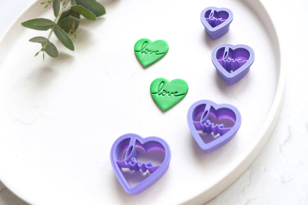 Love Heart polymer clay cutter, Heart with Love Valentine Polymer Clay Cutter, Valentine earring cutter, Earring making tool, Clay tool