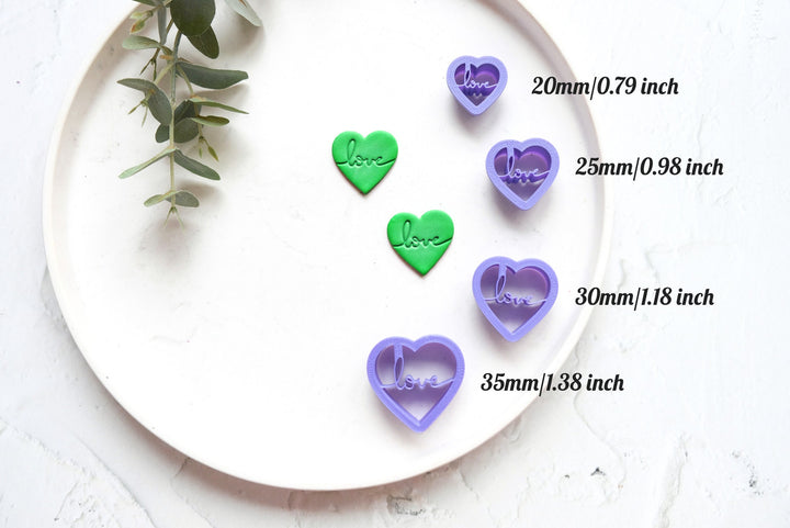 Love Heart polymer clay cutter, Heart with Love Valentine Polymer Clay Cutter, Valentine earring cutter, Earring making tool, Clay tool