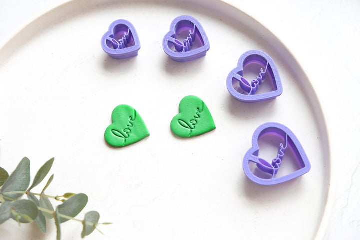 Love Heart polymer clay cutter, Heart with Love Valentine Polymer Clay Cutter, Valentine earring cutter, Earring making tool, Clay tool