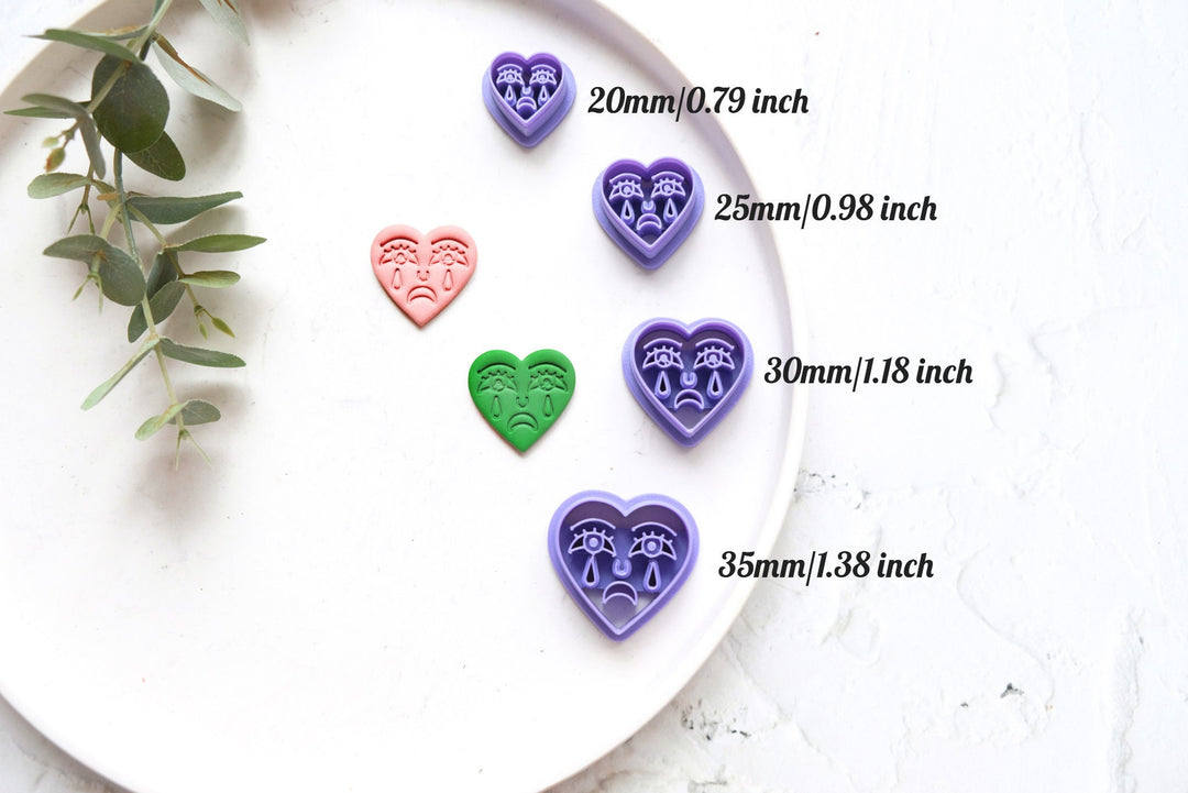 Crying Heart polymer clay cutter, Heart Valentine Polymer Clay Cutter, Valentine earring cutter, Earring making tool, Clay tool