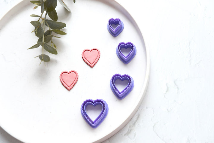 Heart shaped clay cutter, Scalloped Heart clay cutter with line, Valentine earring cutter, Earring making tool, Valentine Clay tool