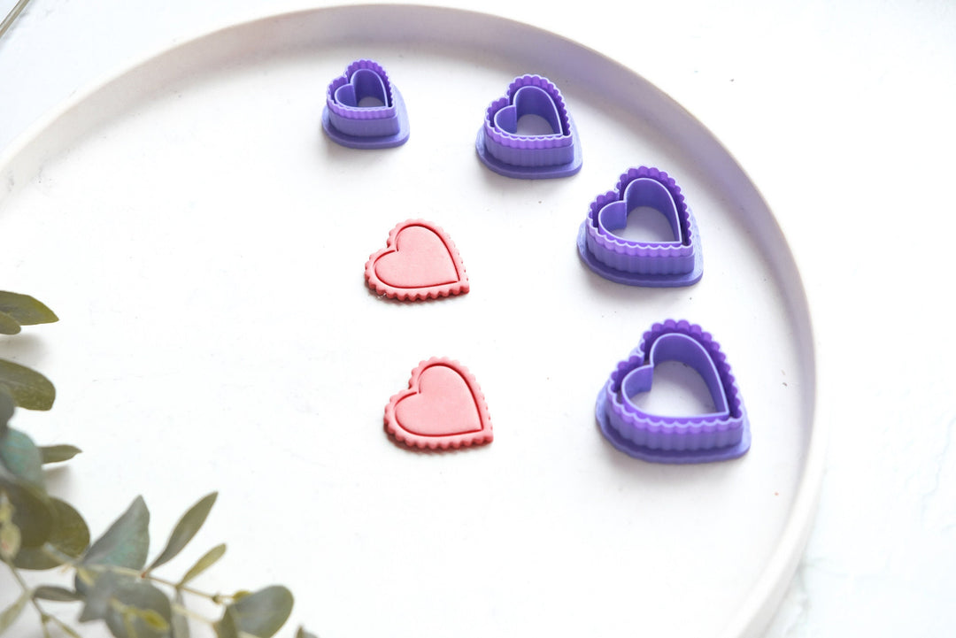 Heart shaped clay cutter, Scalloped Heart clay cutter with line, Valentine earring cutter, Earring making tool, Valentine Clay tool