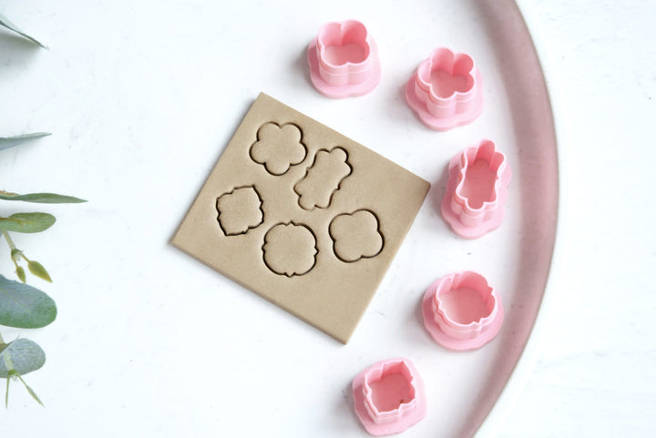 Polymer Clay Frame Flower Stud Set (5pc), Mini Clay Cutters, Stud earring clay cutters, Geometric Shape Clay Cutters, Stud earrings