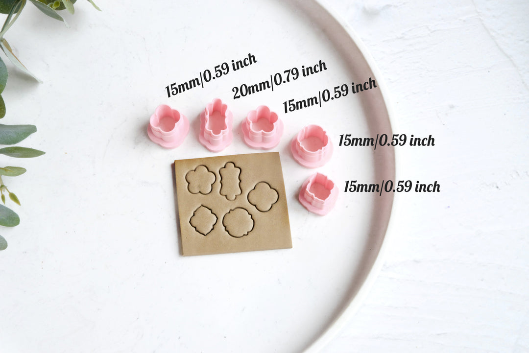 Polymer Clay Frame Flower Stud Set (5pc), Mini Clay Cutters, Stud earring clay cutters, Geometric Shape Clay Cutters, Stud earrings