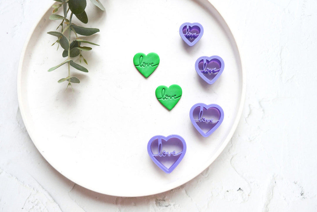 Love Heart polymer clay cutter, Heart with Love Valentine Polymer Clay Cutter, Valentine earring cutter, Earring making tool, Clay tool