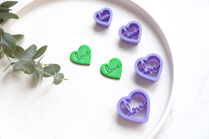 Love Heart polymer clay cutter, Heart with Love Valentine Polymer Clay Cutter, Valentine earring cutter, Earring making tool, Clay tool