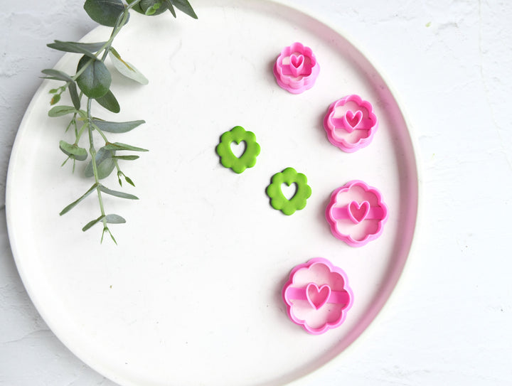 Flower With Heart Clay Cutter, Flower earring cutter, Valentine flower Clay Cutter, Clay Cutters, Flower earrings, Polymer clay cutter set