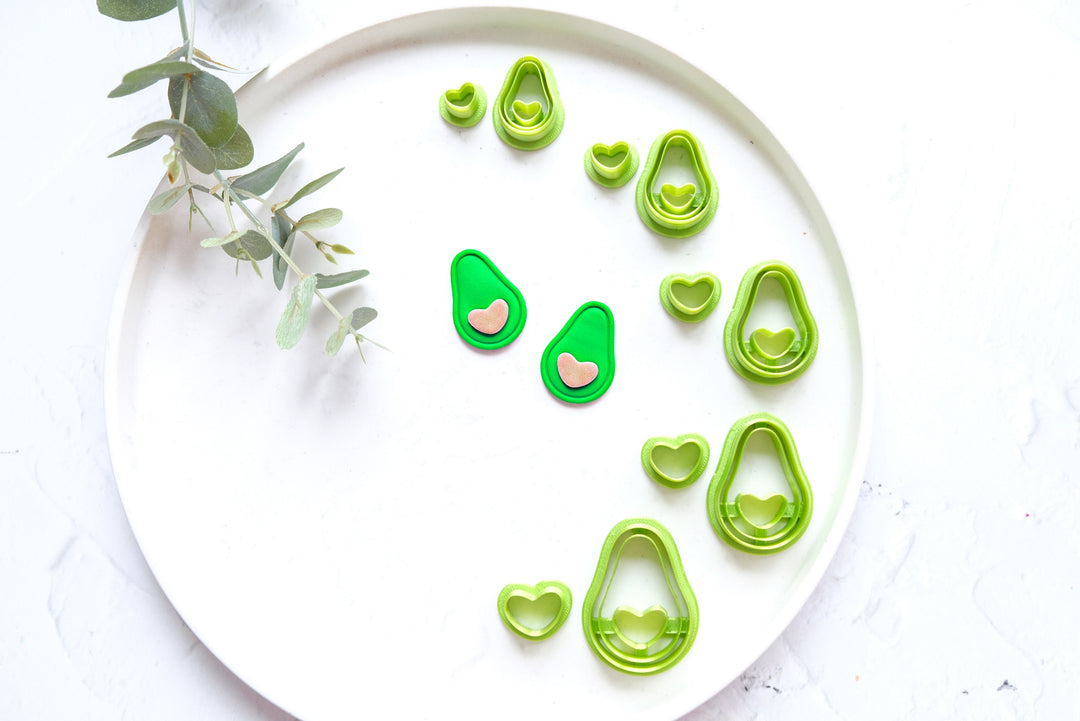 Avocado clay cutter with heart, Valentine earring cutter, Heart Clay cutter, Summer Clay Cutters, Avocado earrings, Polymer clay cutter set