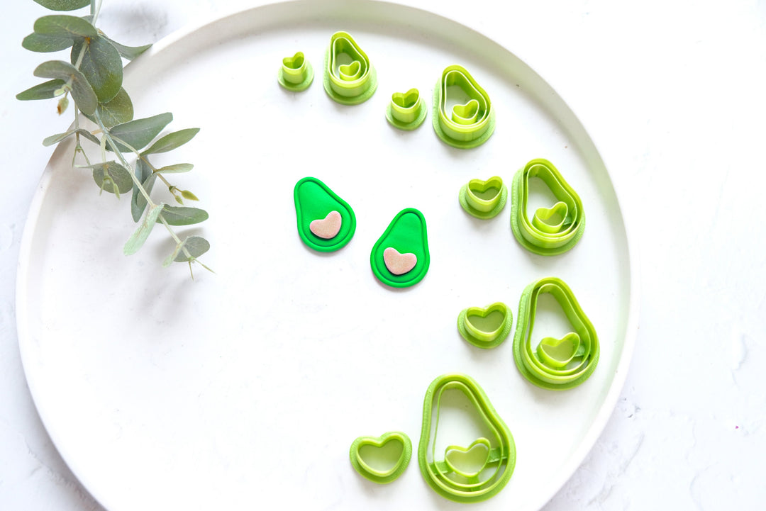 Avocado clay cutter with heart, Valentine earring cutter, Heart Clay cutter, Summer Clay Cutters, Avocado earrings, Polymer clay cutter set