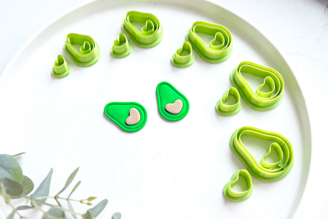 Avocado clay cutter with heart, Valentine earring cutter, Heart Clay cutter, Summer Clay Cutters, Avocado earrings, Polymer clay cutter set