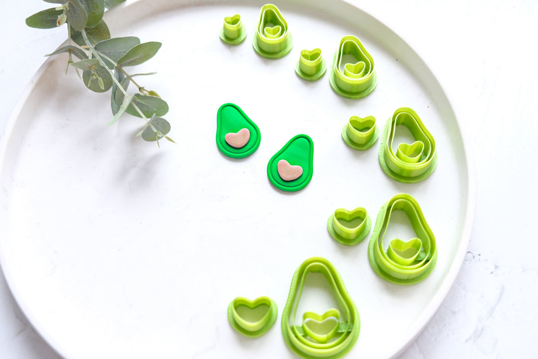 Avocado clay cutter with heart, Valentine earring cutter, Heart Clay cutter, Summer Clay Cutters, Avocado earrings, Polymer clay cutter set