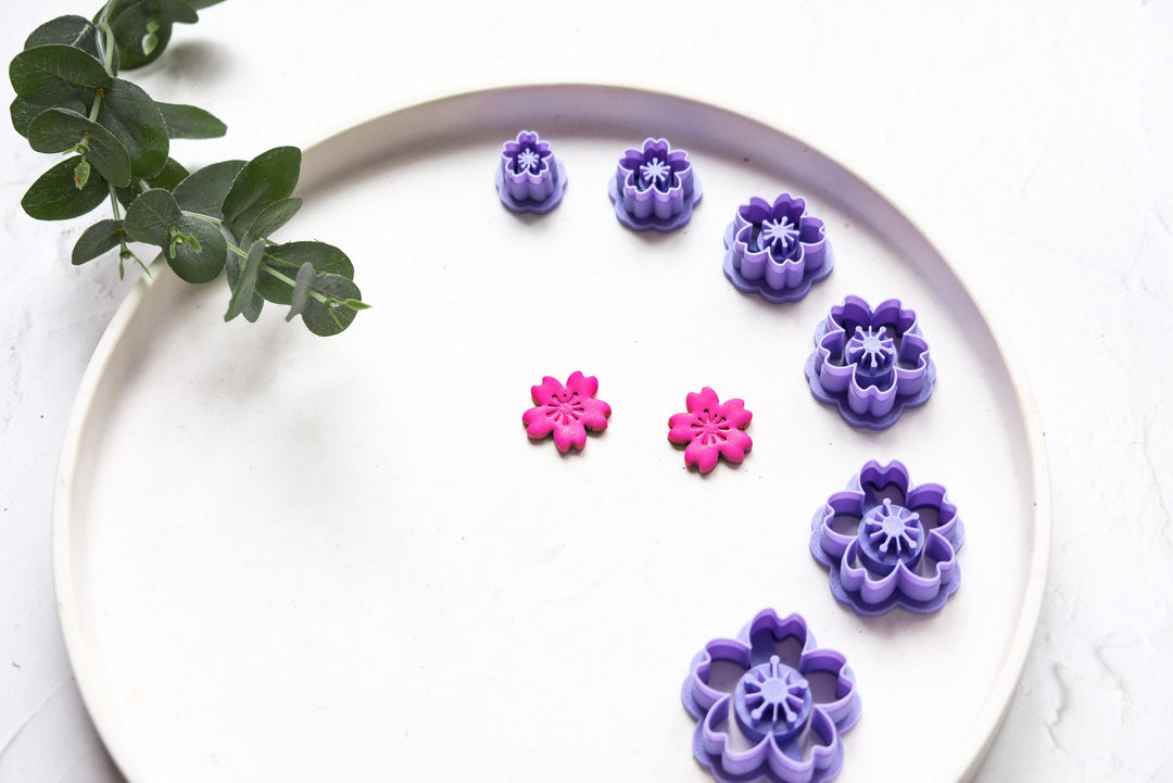 Cherry flower polymer clay cutter, Embossed Cherry flower cutter, Flower cutter, Cherry earring making set, Clay flower cutter set