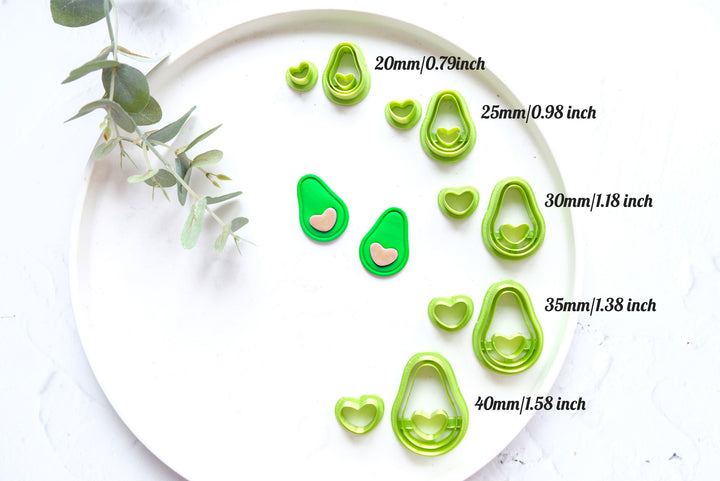 Avocado clay cutter with heart, Valentine earring cutter, Heart Clay cutter, Summer Clay Cutters, Avocado earrings, Polymer clay cutter set