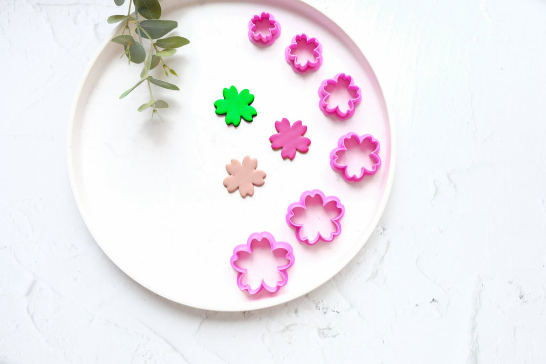 Sakura flower polymer clay cutter, Embossed Sakura flower cutter, Flower cutter, Sakura earring making set, Clay flower cutter set