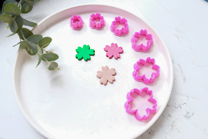 Sakura flower polymer clay cutter, Embossed Sakura flower cutter, Flower cutter, Sakura earring making set, Clay flower cutter set