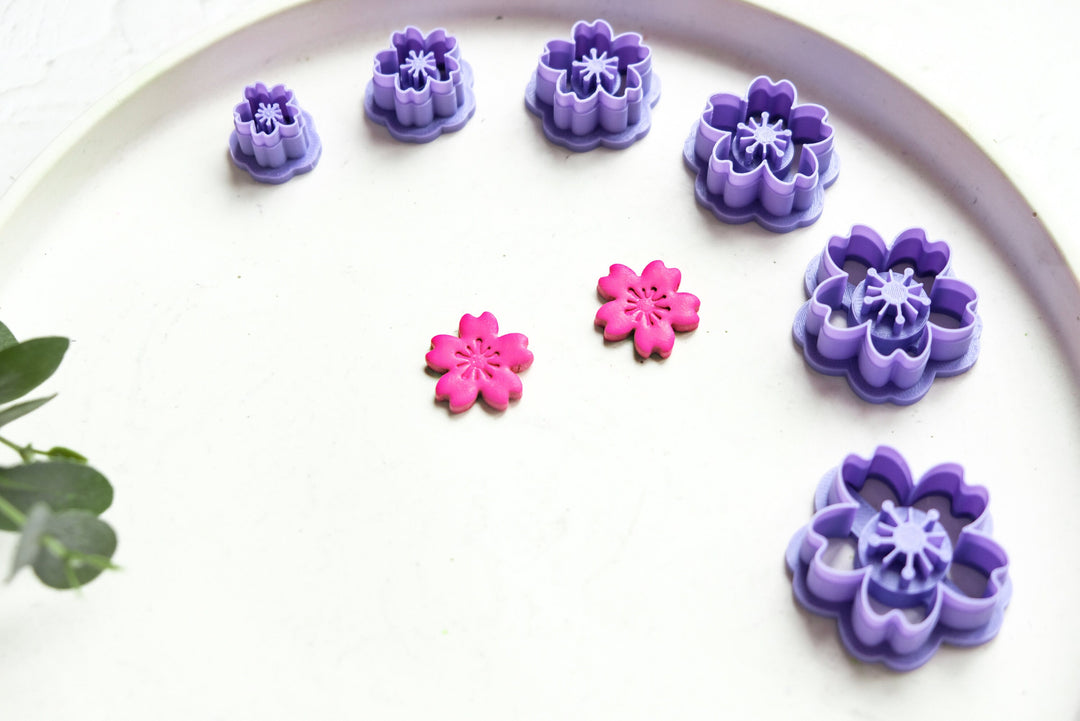 Cherry flower polymer clay cutter, Embossed Cherry flower cutter, Flower cutter, Cherry earring making set, Clay flower cutter set