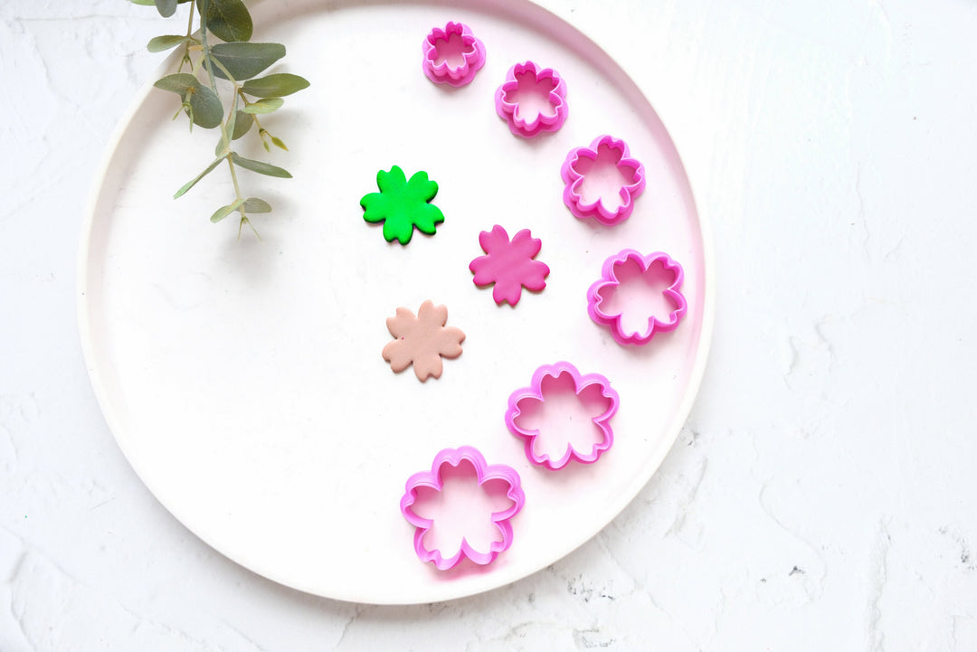 Sakura flower polymer clay cutter, Embossed Sakura flower cutter, Flower cutter, Sakura earring making set, Clay flower cutter set