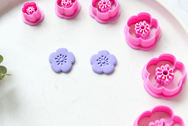 Cherry flower polymer clay cutter (style B), Embossed Cherry flower cutter, Flower cutter, Cherry earring making set, Clay flower cutter set