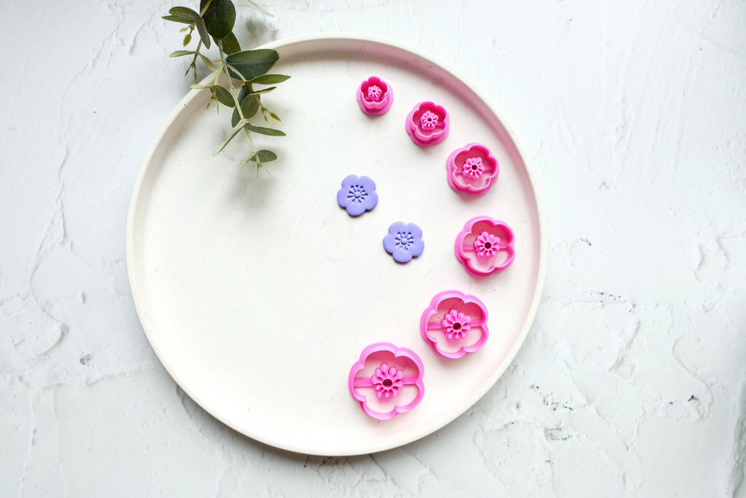 Cherry flower polymer clay cutter (style B), Embossed Cherry flower cutter, Flower cutter, Cherry earring making set, Clay flower cutter set